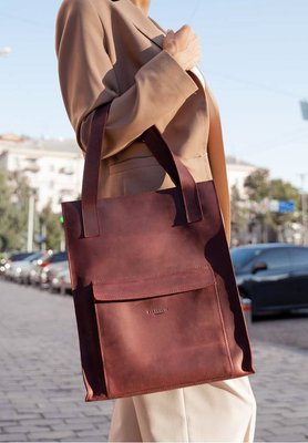 Сумка жіноча шкіряна з карманом – шопер, Бордо 50-193 фото