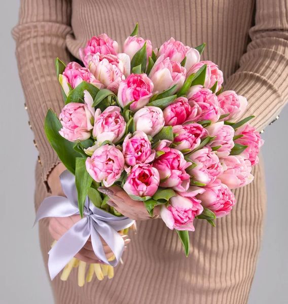 25 піоновидних рожевих тюльпанів 19003 фото