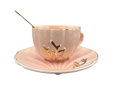 Чашка с блюдцем керамика, розовая, 250 мл 50-140 фото