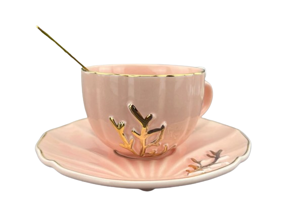 Чашка с блюдцем керамика, розовая, 250 мл 50-140 фото