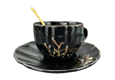 Чашка с блюдцем керамика, черная, 250 мл 50-143 фото