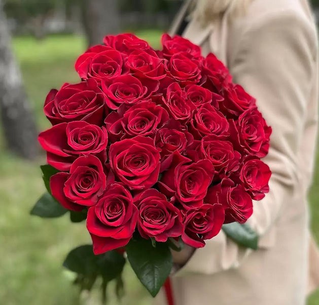 Букет из 25 красных роз, 60 см (Эквадор) 16196 фото