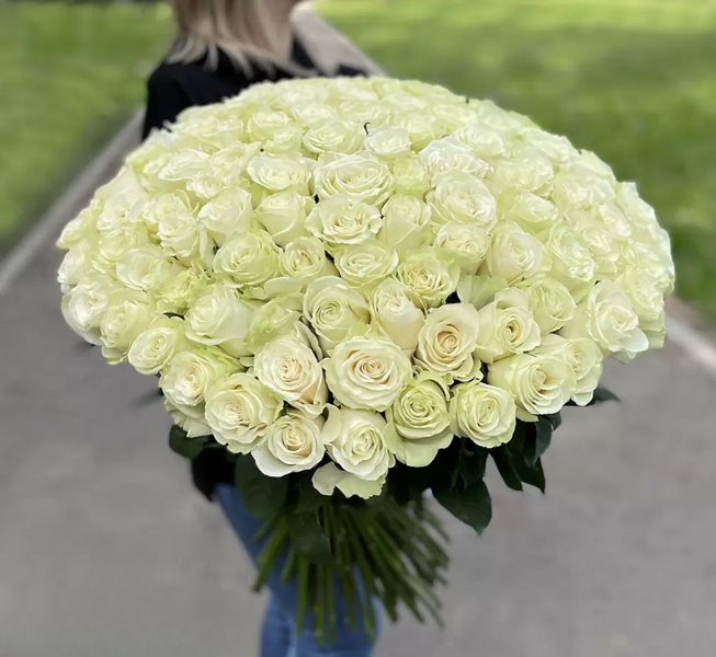 Букет 101 белая роза, 60 см (Эквадор) 16207 фото