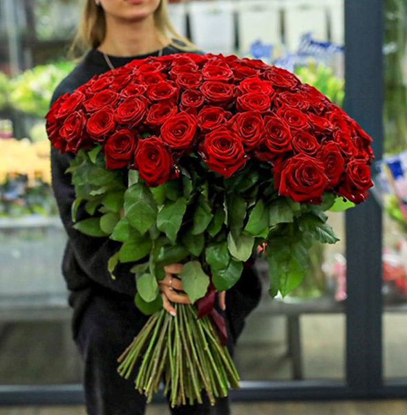 Букет 101 червона троянда, 60 см (Еквадор) 16193 фото